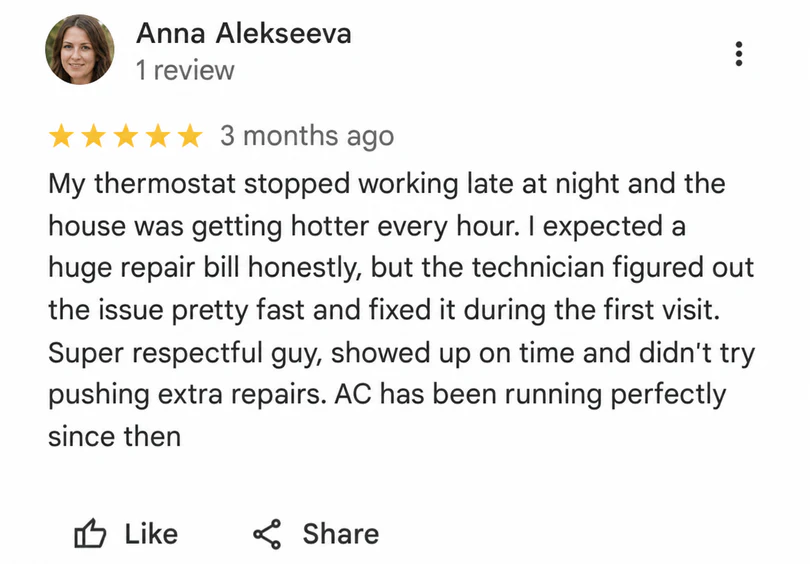 English Google Maps review from Anna Alekseeva